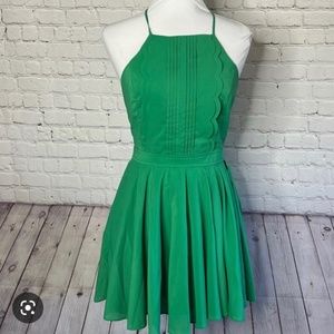 Double Zero /Green Scalloped Ruffle Front Dress